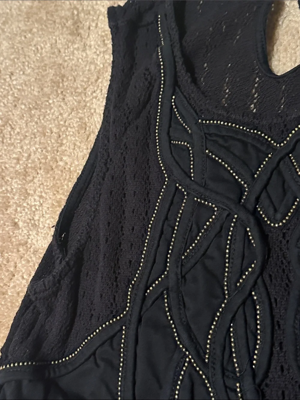 Free People Beaded Black Lace Sleeveless top